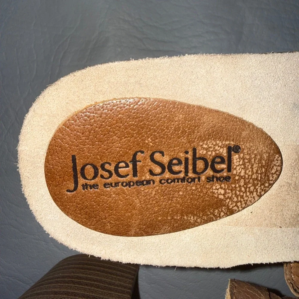 Josef Seibel Womens Brown Leather Strappy Block Heel‎ Cage Sandals Size 39 EU